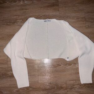ZARA Cream Cropped Knit Sweater Sleeves – Size Small – Minimal Cozy Bolero